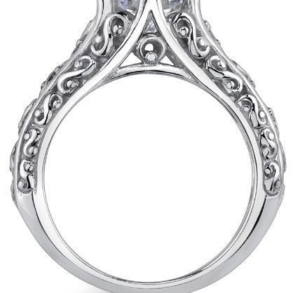 Antique Scroll Round Brilliant Moissanite Solitaire Ring