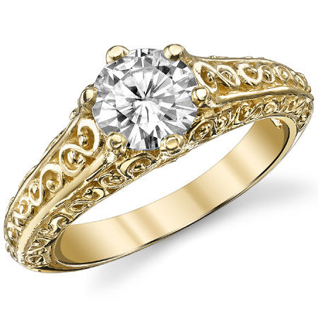 Antique Scroll Round Brilliant Moissanite Solitaire Ring