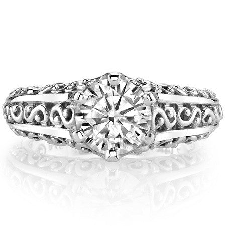 Antique Scroll Round Brilliant Moissanite Solitaire Ring