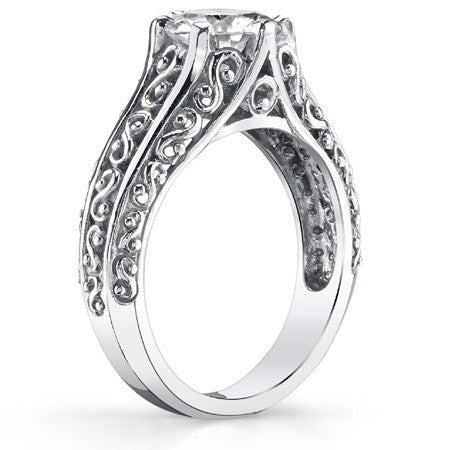 Antique Scroll Round Brilliant Moissanite Solitaire Ring