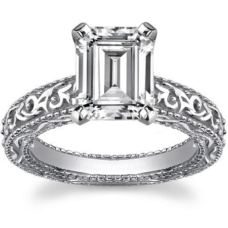 Antique Etched Moissanite Solitaire Ring