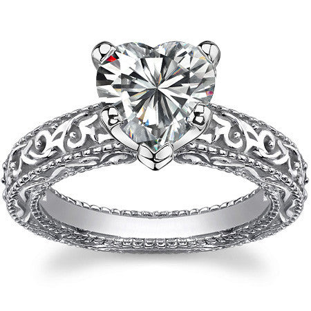 Antique Etched Moissanite Solitaire Ring