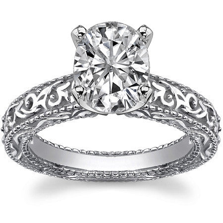 Antique Etched Moissanite Solitaire Ring