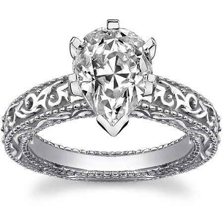 Antique Etched Moissanite Solitaire Ring