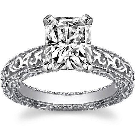 Antique Etched Moissanite Solitaire Ring
