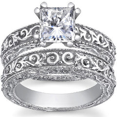 Antique Etched Moissanite Solitaire Ring