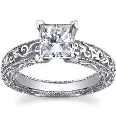 Antique Etched Moissanite Solitaire Ring