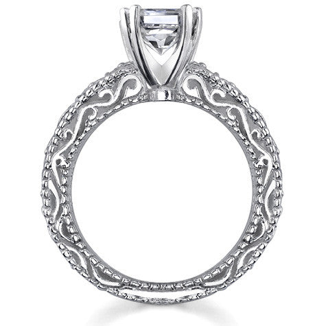 Antique Etched Moissanite Solitaire Ring