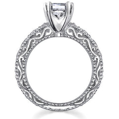 Antique Etched Moissanite Solitaire Ring