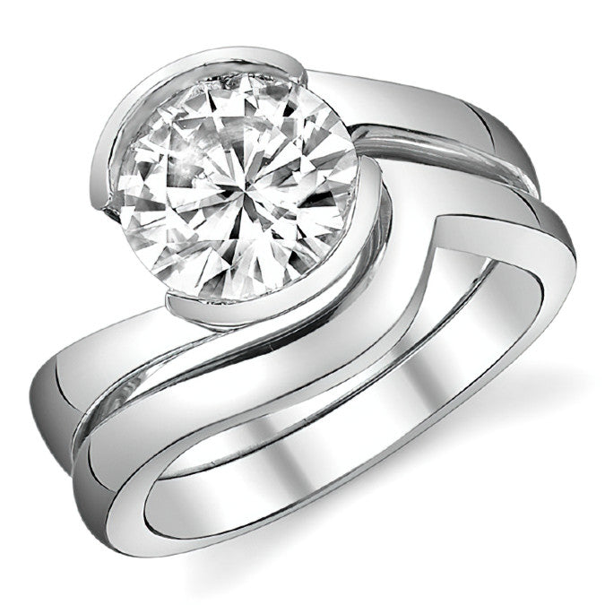 Round Half Bezel Bypass Moissanite Solitaire Ring
