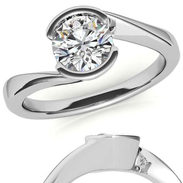 Round Half Bezel Bypass Moissanite Solitaire Ring