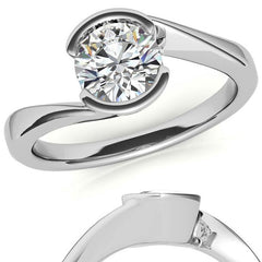 Round Half Bezel Bypass Moissanite Solitaire Ring