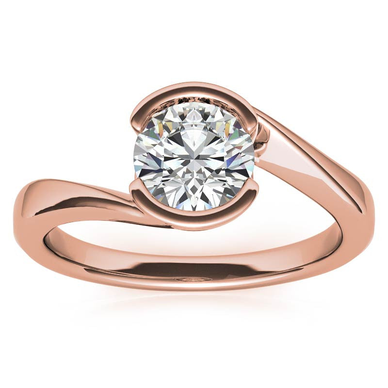 Round Half Bezel Bypass Moissanite Solitaire Ring