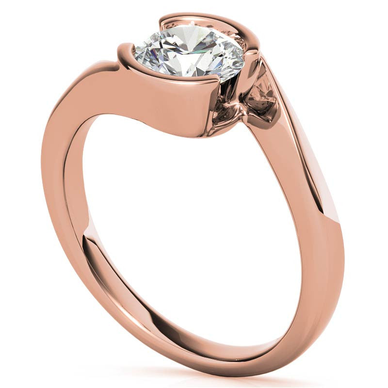 Round Half Bezel Bypass Moissanite Solitaire Ring