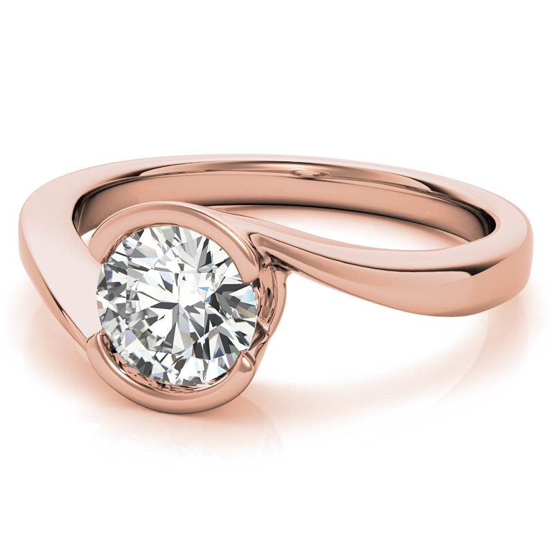 Round Half Bezel Bypass Moissanite Solitaire Ring