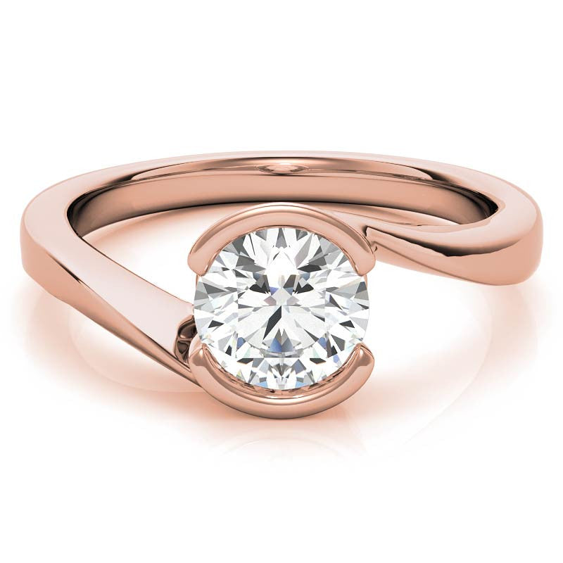 Round Half Bezel Bypass Moissanite Solitaire Ring