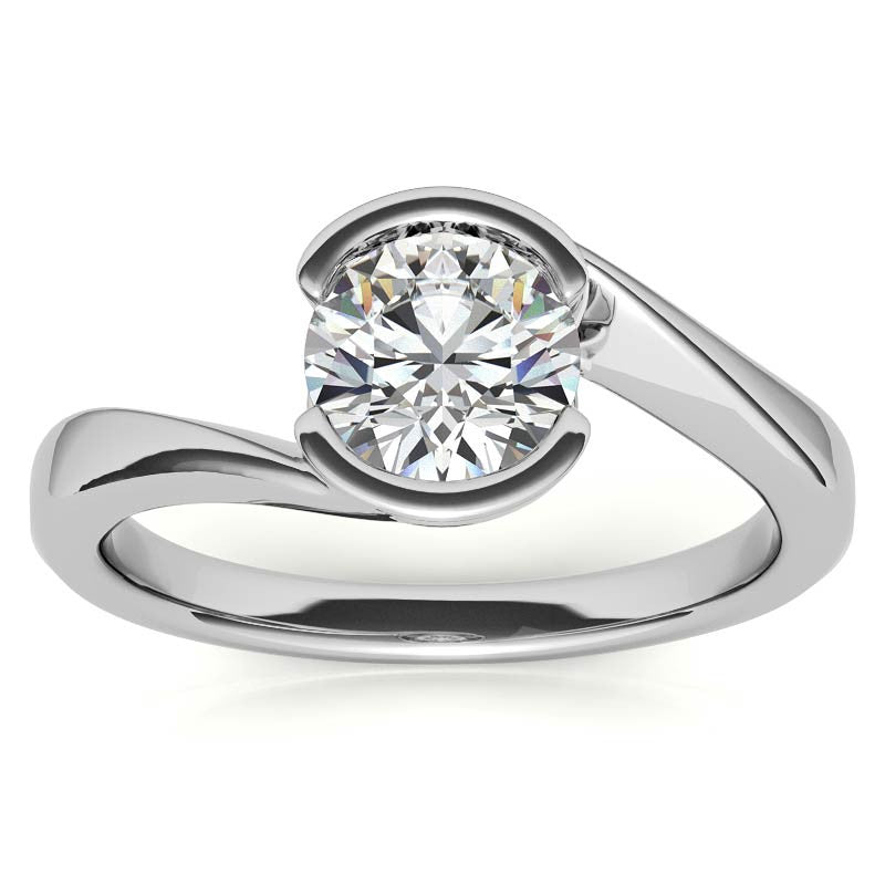 Round Half Bezel Bypass Moissanite Solitaire Ring
