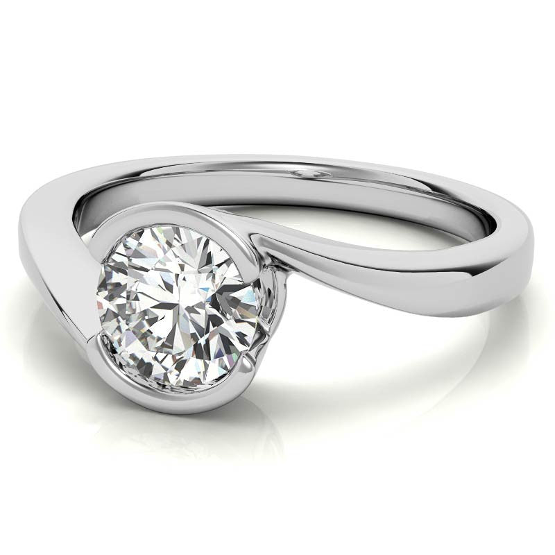 Round Half Bezel Bypass Moissanite Solitaire Ring