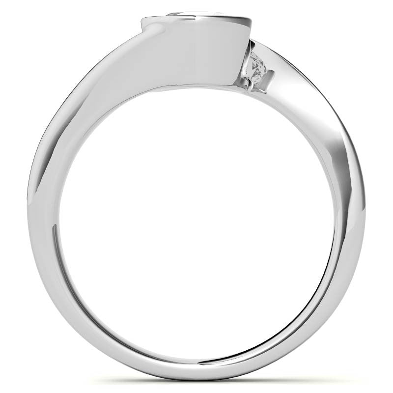 Round Half Bezel Bypass Moissanite Solitaire Ring
