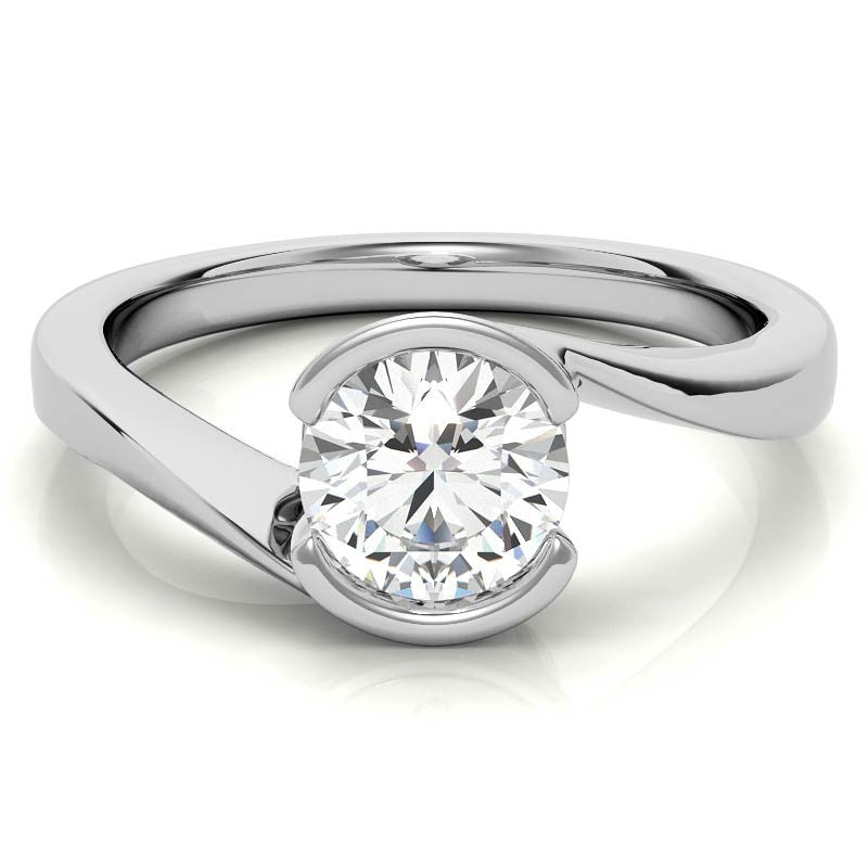 Round Half Bezel Bypass Moissanite Solitaire Ring