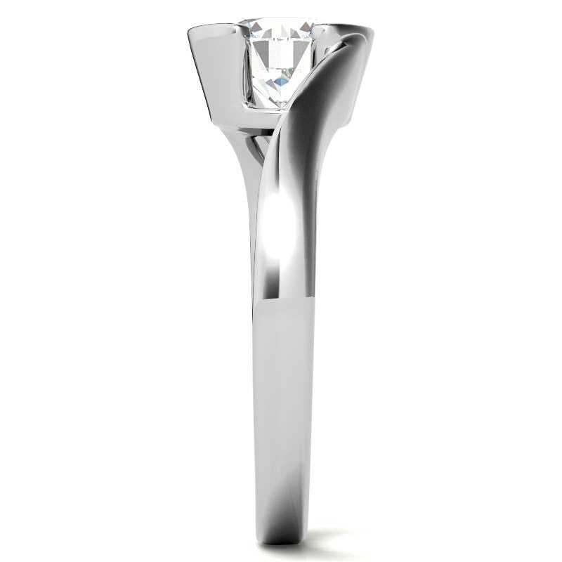 Round Half Bezel Bypass Moissanite Solitaire Ring