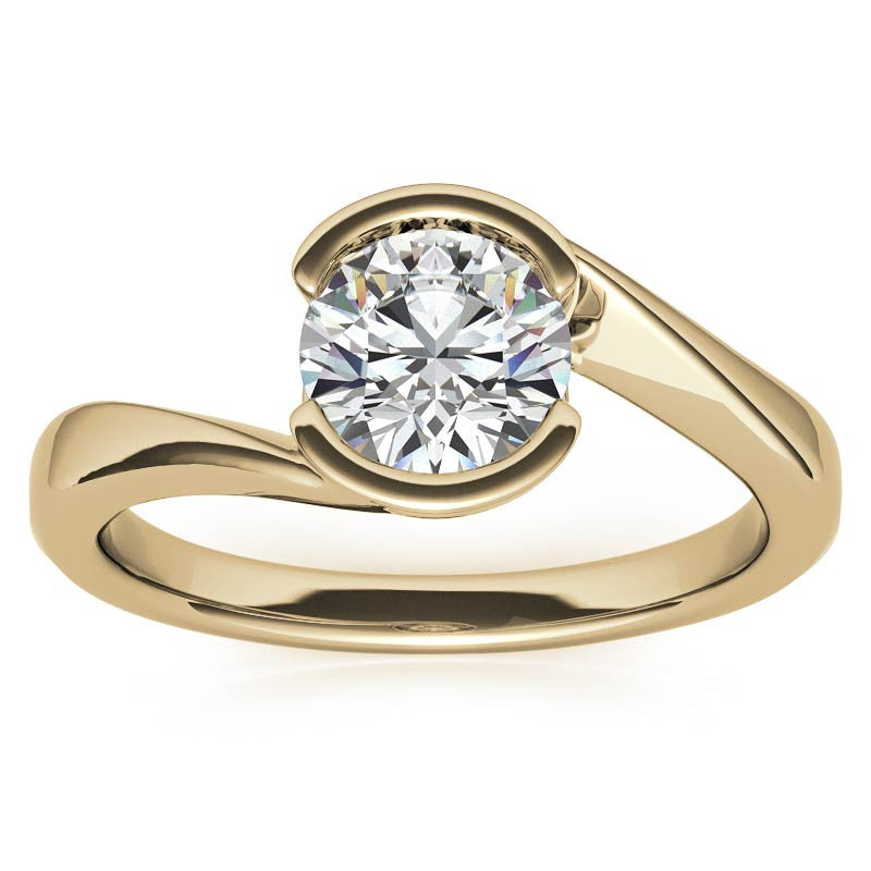 Round Half Bezel Bypass Moissanite Solitaire Ring