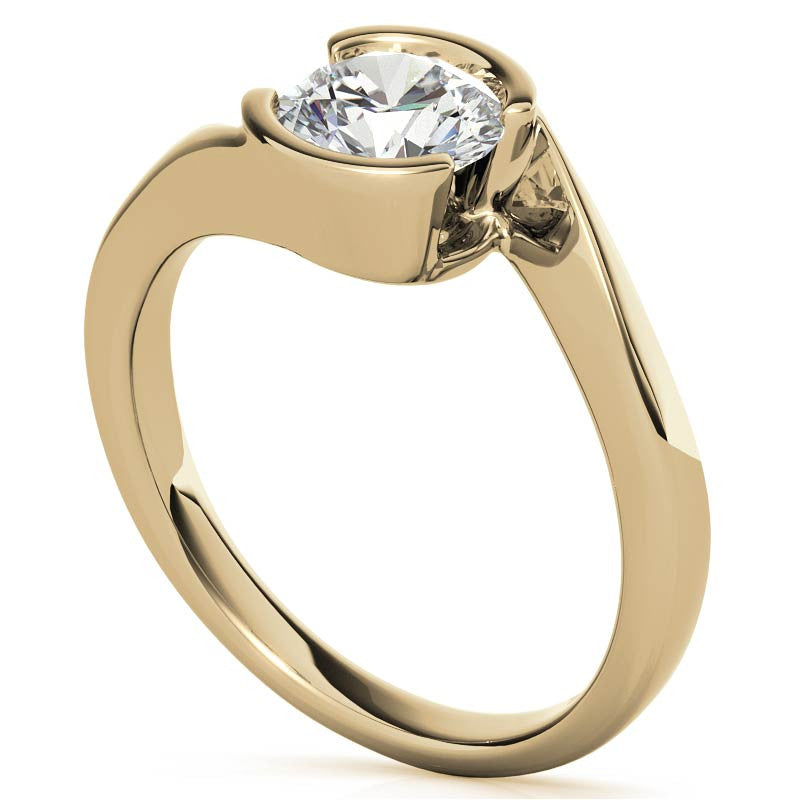 Round Half Bezel Bypass Moissanite Solitaire Ring