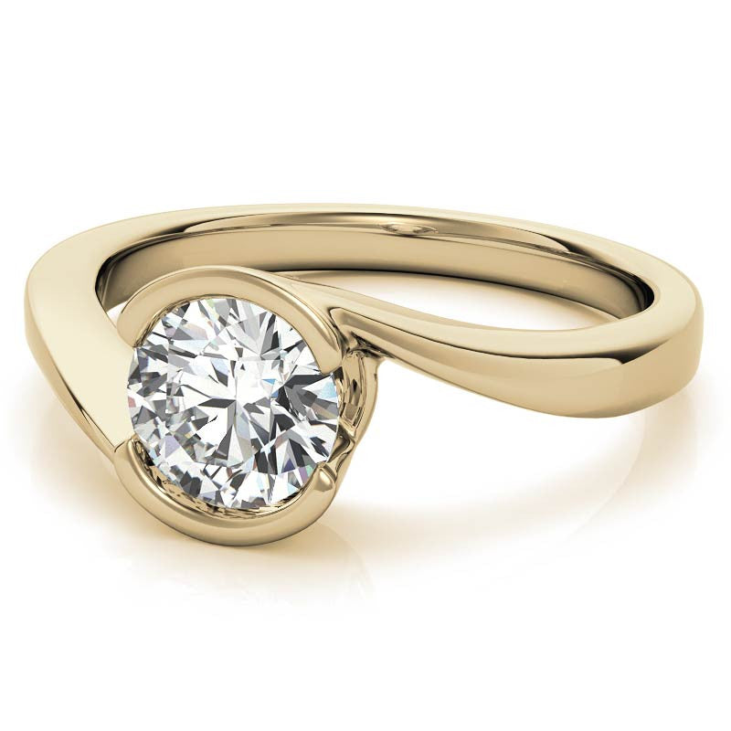 Round Half Bezel Bypass Moissanite Solitaire Ring