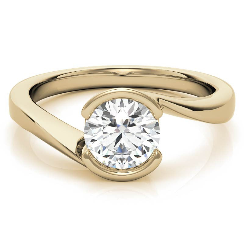 Round Half Bezel Bypass Moissanite Solitaire Ring