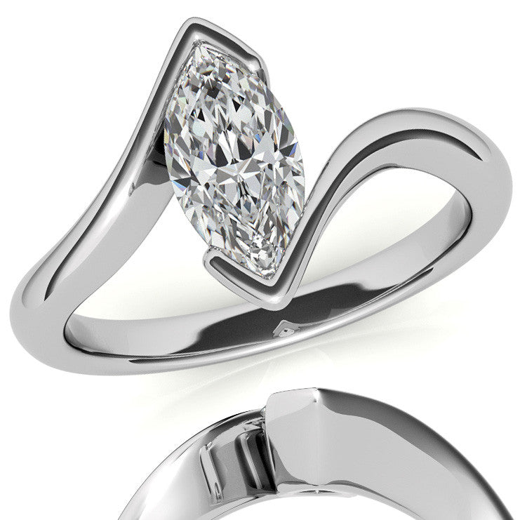 Marquise Half Bezel Bypass Solitaire Ring