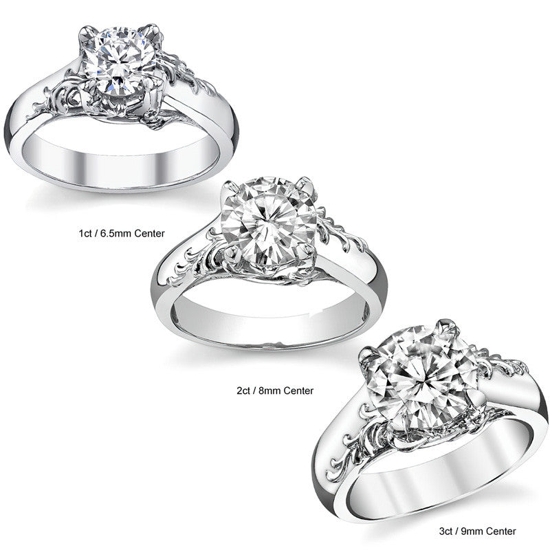 Round Brilliant Moissanite Antique Floral Style Solitaire Ring