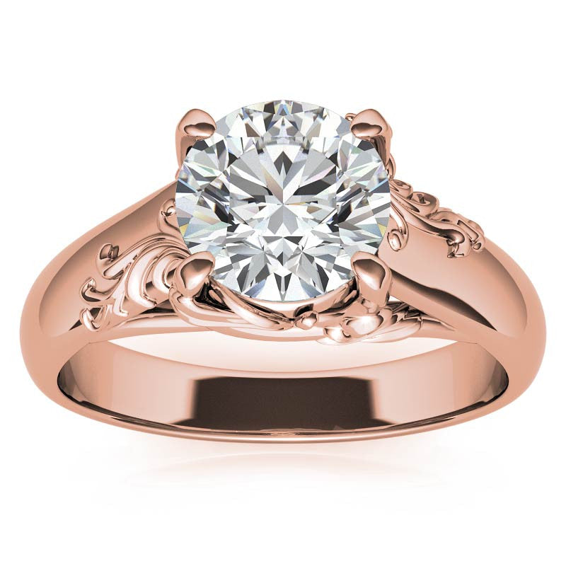 Round Brilliant Moissanite Antique Floral Style Solitaire Ring