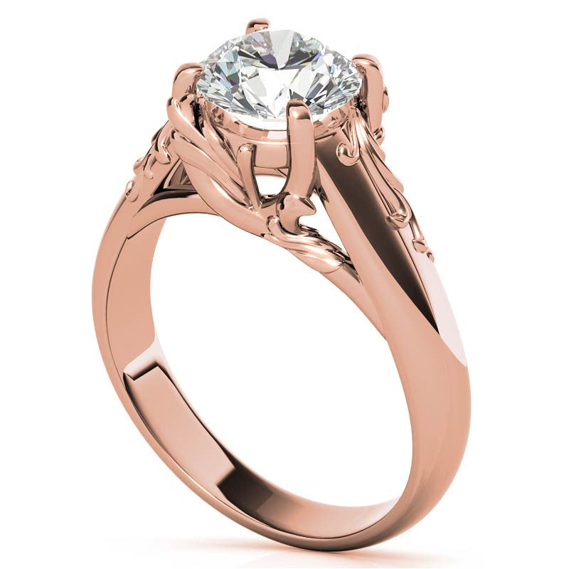 Round Brilliant Moissanite Antique Floral Style Solitaire Ring
