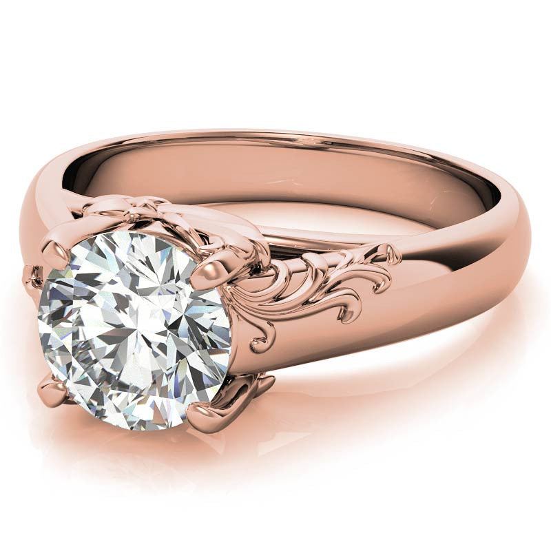 Round Brilliant Moissanite Antique Floral Style Solitaire Ring