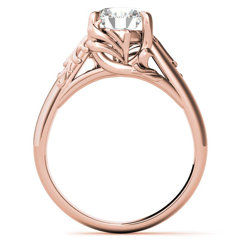 Round Brilliant Moissanite Antique Floral Style Solitaire Ring