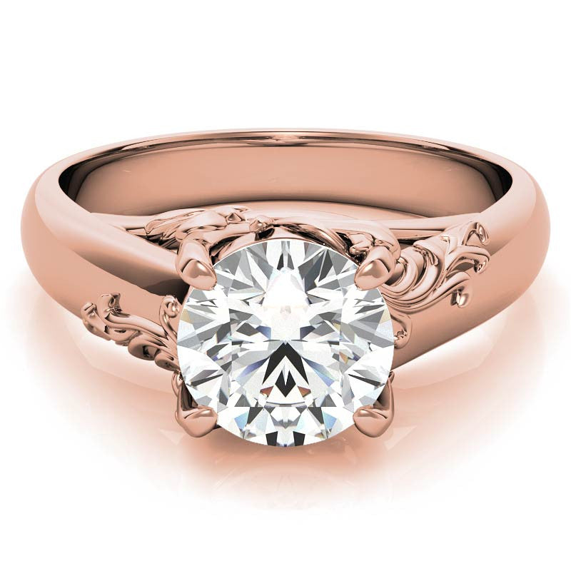 Round Brilliant Moissanite Antique Floral Style Solitaire Ring