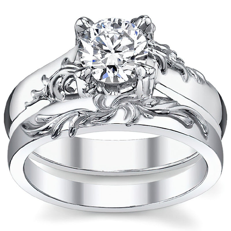 Round Brilliant Moissanite Antique Floral Style Solitaire Ring
