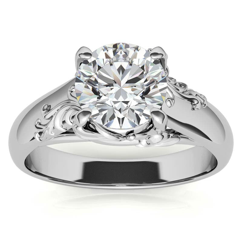 Round Brilliant Moissanite Antique Floral Style Solitaire Ring