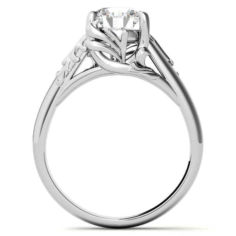 Round Brilliant Moissanite Antique Floral Style Solitaire Ring