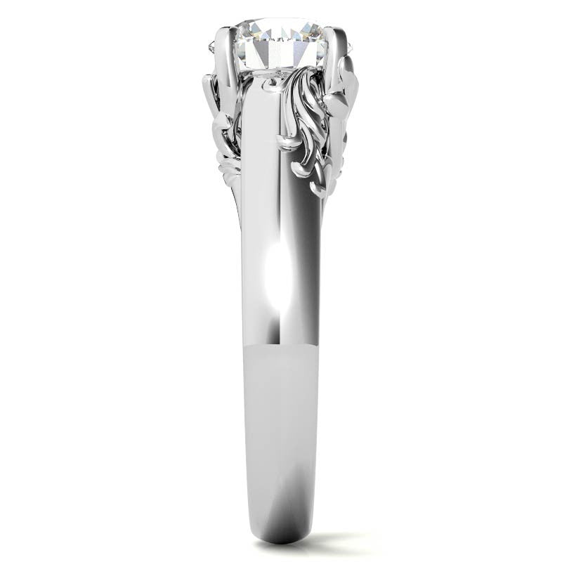 Round Brilliant Moissanite Antique Floral Style Solitaire Ring