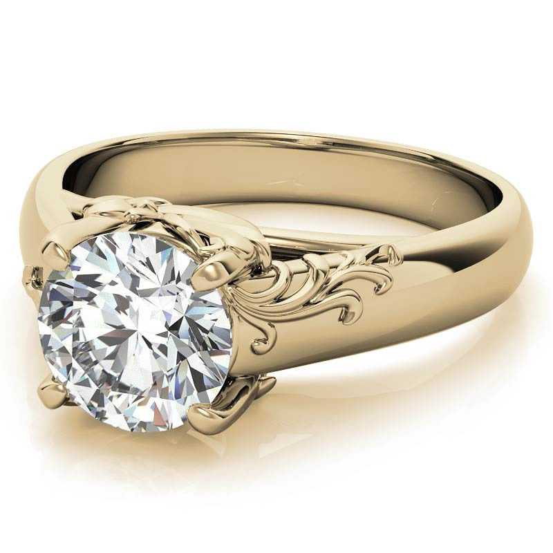 Round Brilliant Moissanite Antique Floral Style Solitaire Ring