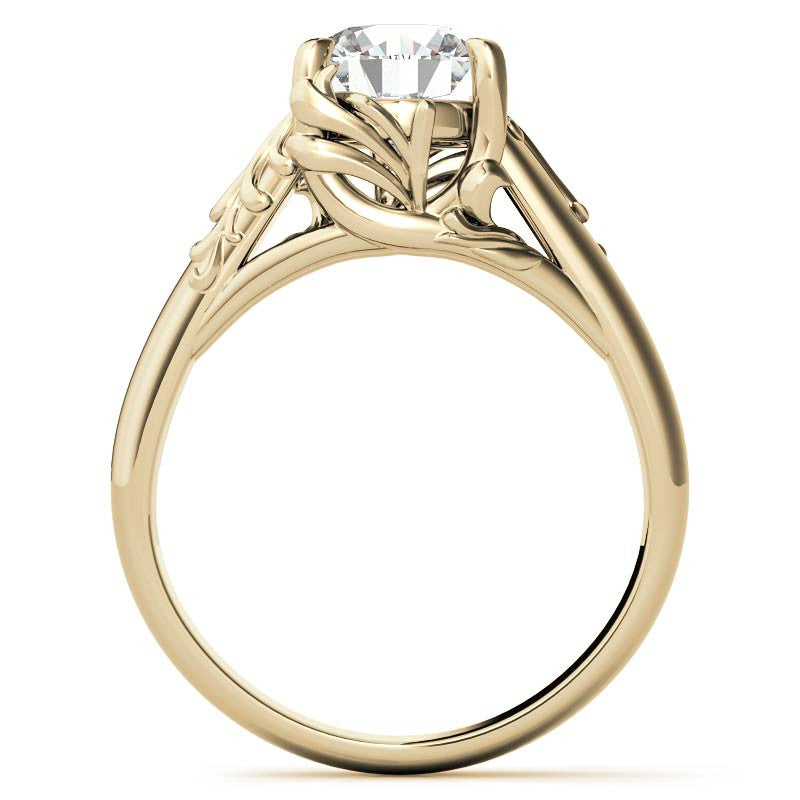 Round Brilliant Moissanite Antique Floral Style Solitaire Ring