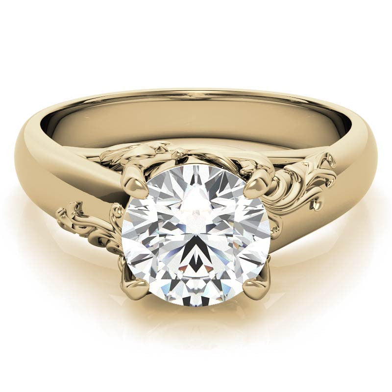 Round Brilliant Moissanite Antique Floral Style Solitaire Ring