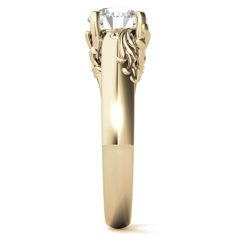 Round Brilliant Moissanite Antique Floral Style Solitaire Ring