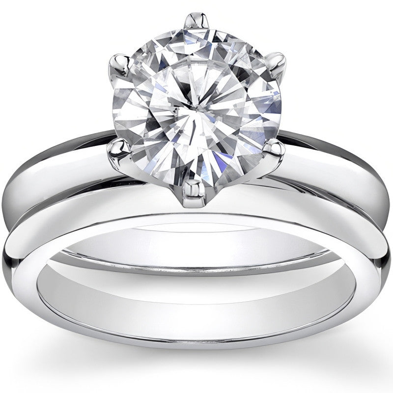 Knife Edge Round Brilliant Moissanite Solitaire Ring