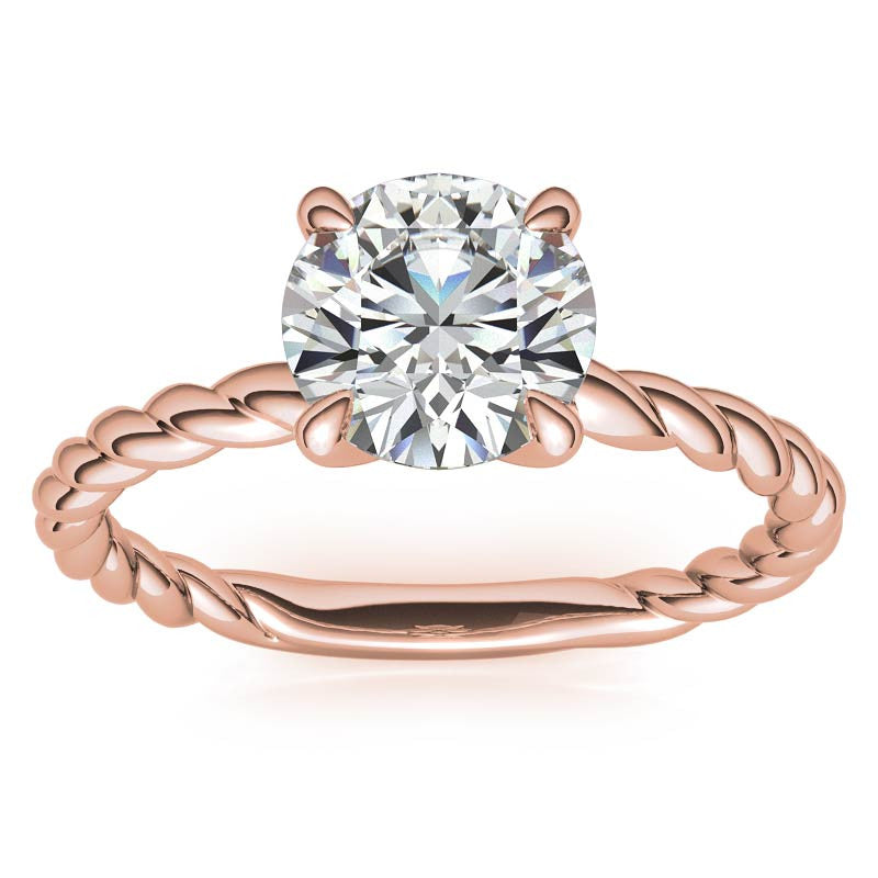 Round Woven Band Solitaire Ring with Matching Band