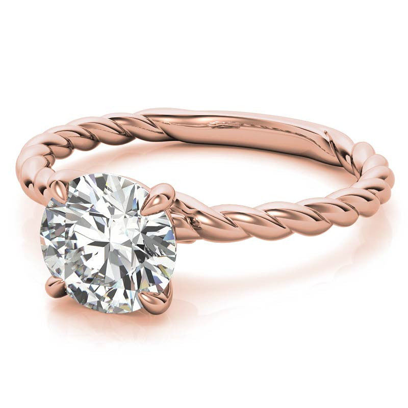 Round Woven Band Solitaire Ring with Matching Band