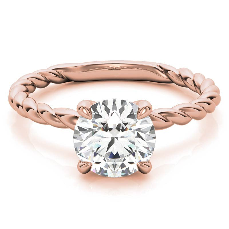Round Woven Band Solitaire Ring with Matching Band