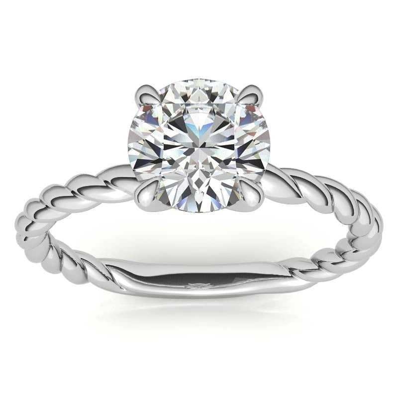 Round Woven Band Solitaire Ring with Matching Band