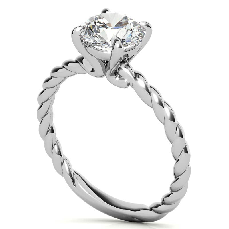 Round Woven Band Solitaire Ring with Matching Band